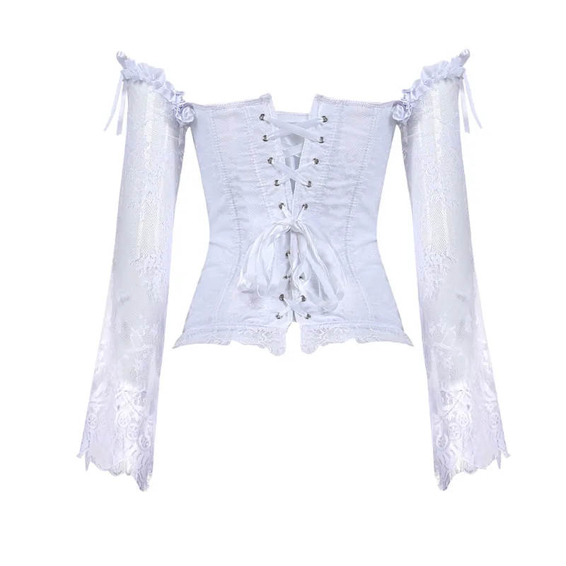 Sapubonva Corset Tops for Women with Sleeves Vintage Style Victorian Retro Burlesque Lace Corset and Bustiers Vest Fashion White