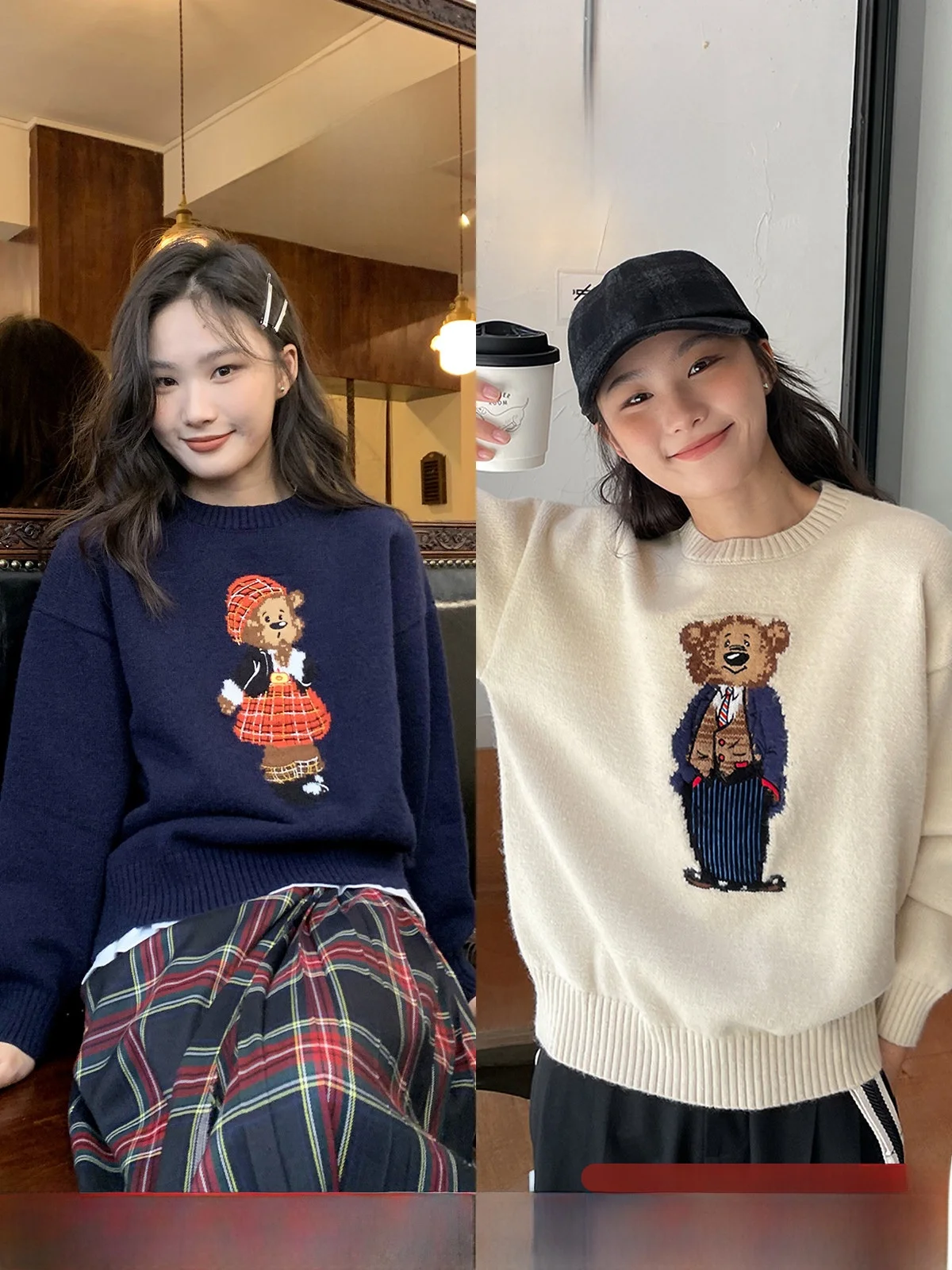 

Свободный вязаный свитер с круглым вырезом и принтом медведя для женщин, весна-осень, новый, удобный, маленький размер, женский топ