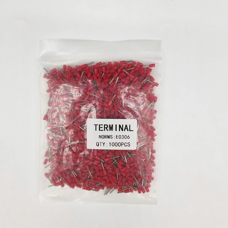1000Pcs Tube Insutated Crimp Terminals Electrical Wire Cable Connector E0306 E0308 E0310 Cord End Ferrules VE Type 24AWG 0.34mm2