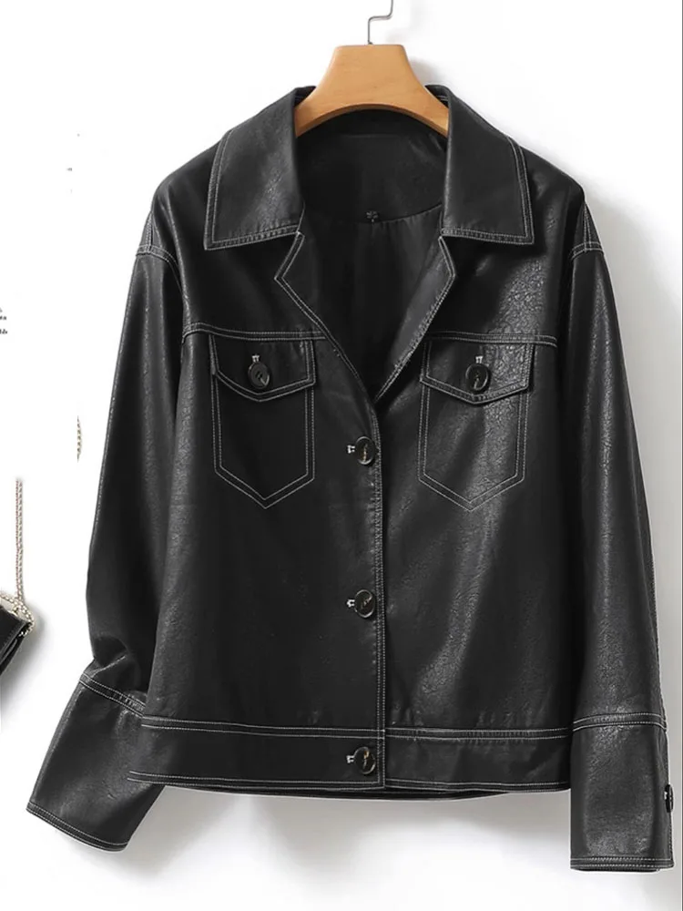 Women's Short Fashion Leather Jacket Autumn/Winter New Leather Jacket Slimming Style Versatile Commuter Short Coat