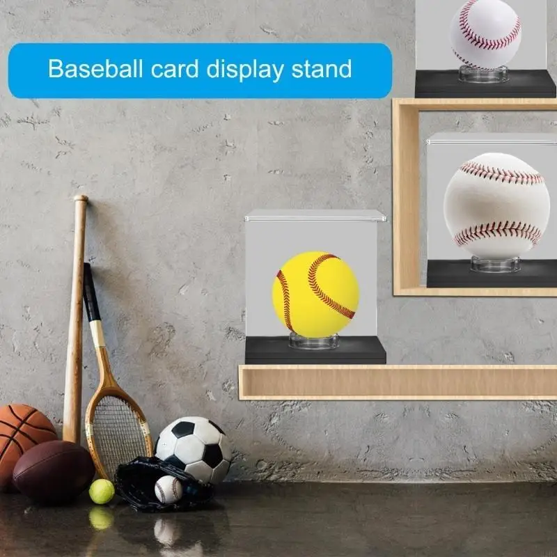 Acrylic Clear Balls Box Autograph Softball Protector Stand Acrylic Clear Balls Box with Base and Card Slot Easy to Use