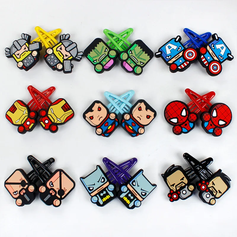 1 Pairs BB Clip Disney Anime Figures Spiderman Iron Man Hulk Thor Cartoon Hairpin Baby Gril Boy Bangs Clip Hair Accessories Gift