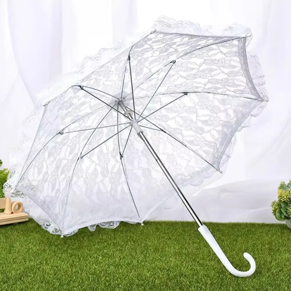 Elegant Lace Women's Lace Umbrellas Lolita Floral Patterns Wedding Decoration Props Delicate Hollowed Out White Lace Parasol