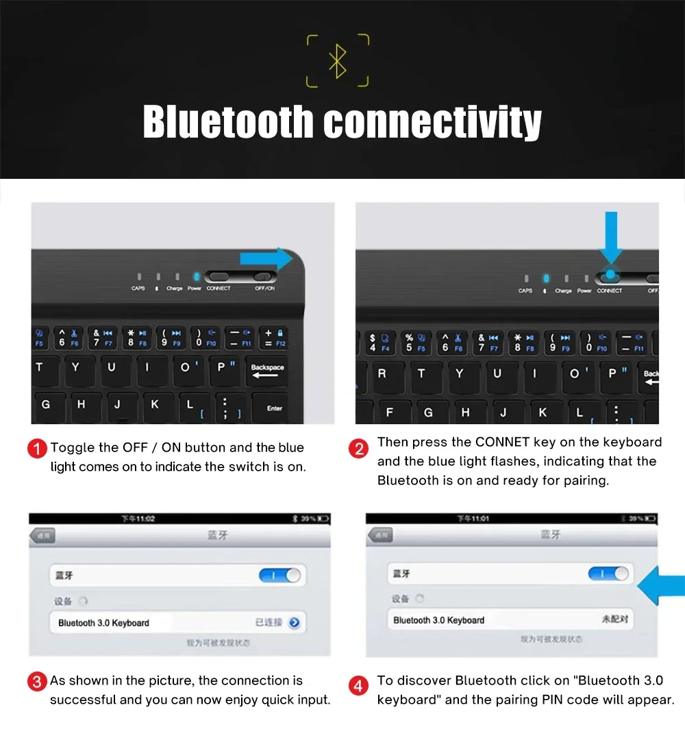 Wireless Keyboard for Tablet 10-13 inch iPad 2024 Huawei Samsung Xiaomi Pad Rechargeable Bluetooth Keyboard with Mouse
