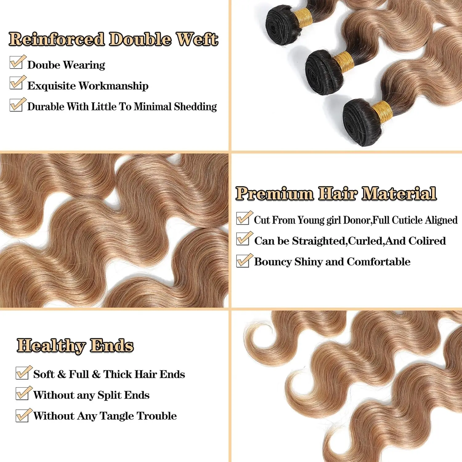 Pacotes de cabelo humano reto T1B/27 12A com fecho 4X4 loiro mel 27 #   Pacotes de cabelo humano coloridos pacotes de cabelo virgem birmanês