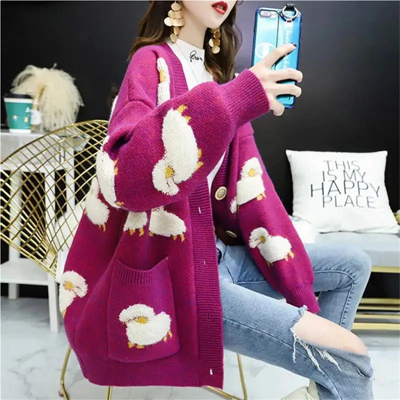 Sweater Women\'s Loose and Thickened Winter Clothing 2023 New Korean Version Lazy Style Knitted Sweater Cardigan Jacket