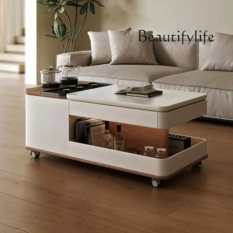 طاولة قهوة ذات بلاطة صخرية قابلة للرفع، طاولة قهوة، صنع الشاي، طاولة شاي حديثة وبسيطة ومتقدمة ومتعددة الوظائف