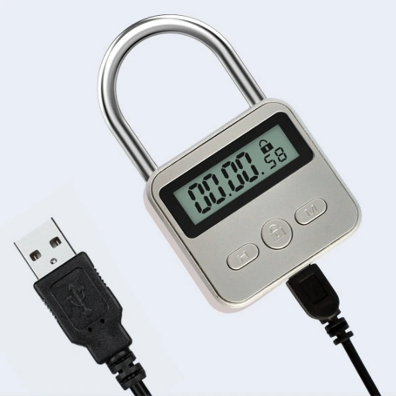 EE1 Metal Timer Lock LCD Display Multi-Function Electronic Time 99 Hours Max Timing USB Rechargeable Timer Padlock