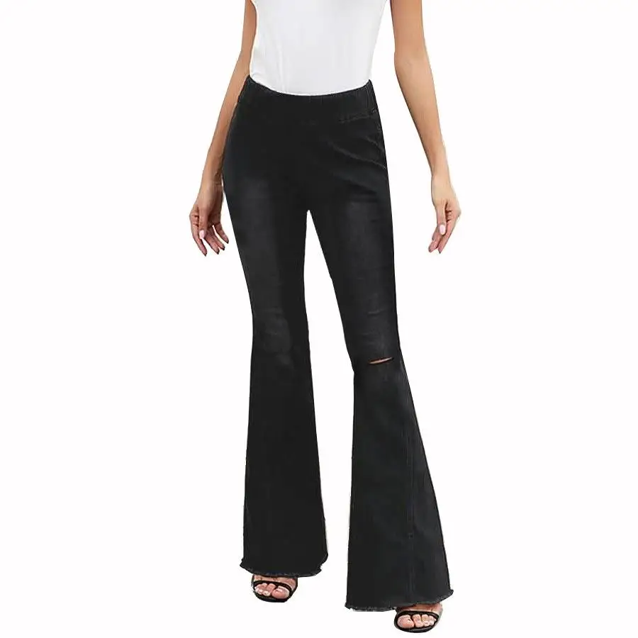 Luźne jeansy z dziurami, styl uliczny, wysoka elastyczność, bawełna, luźne legginsy damskie, kolekcja jesień.