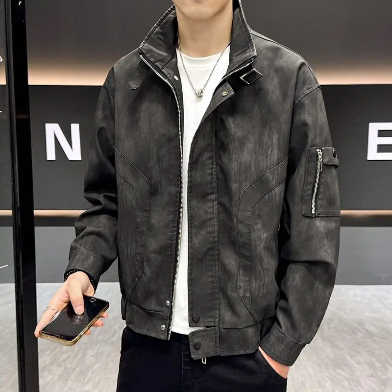 

Оригинальное сетчатое изображение PU957 Coffee Bla Jaet, свободная посадка на молнии, украшенная без железа, полиэстер, повседневная верхняя одежда для подростков