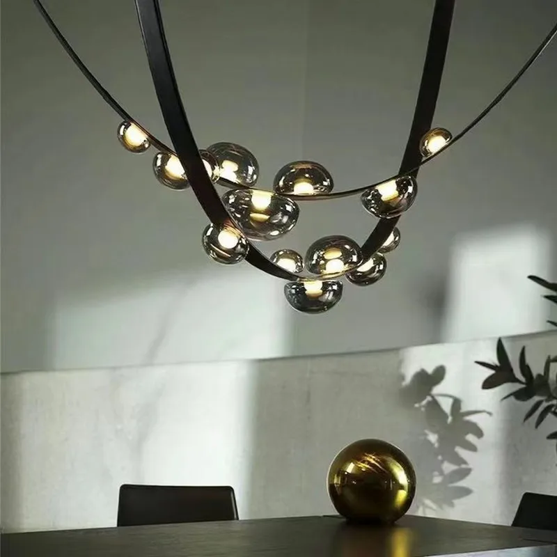 Nordic Postmodern Leather Strip Pendant Lights Villa Living Room Main Chandeliers Bar Coffee Shop Unique Led Lighting Lamps
