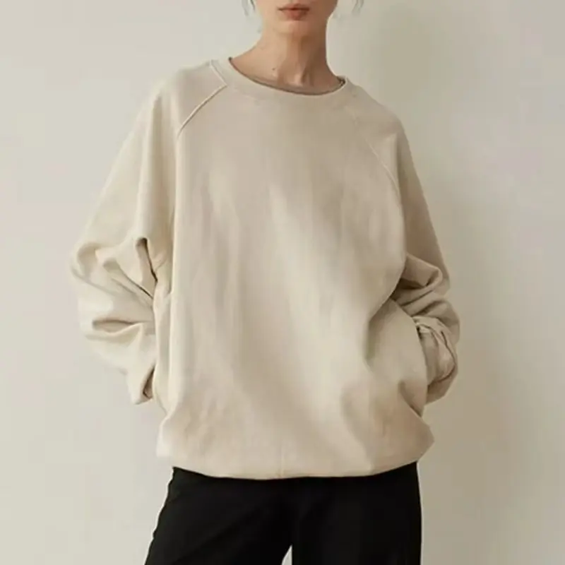 

Women's Casual Cotton Oversized Sweatshirt Long Sleeve Solid Jogger Hoodie Korean Style Streetwear Pullover Shirt