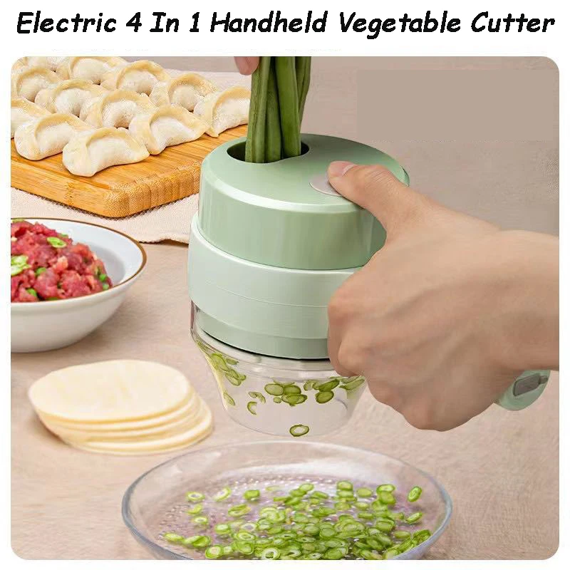 4 In 1Handheld Electric Vegetable Cutter Set Kitchen Multifunctional Garlic Chopper Meat Grinder Food Masher Slicer with USB