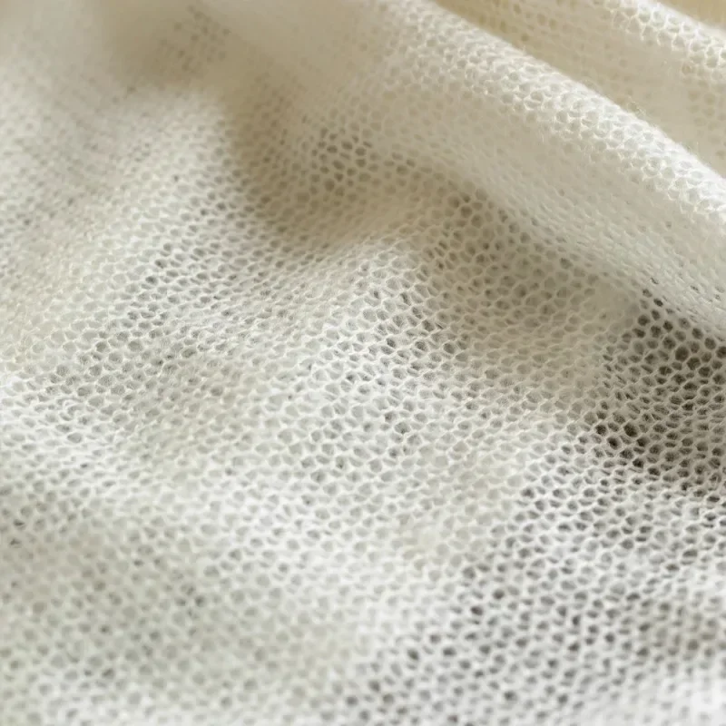 Knitted Fabric Beige White Skin Friendly Light Soft Thin Hollowed Out Designer Apparel Sewing Fabric Cloth Wool Nylon Material