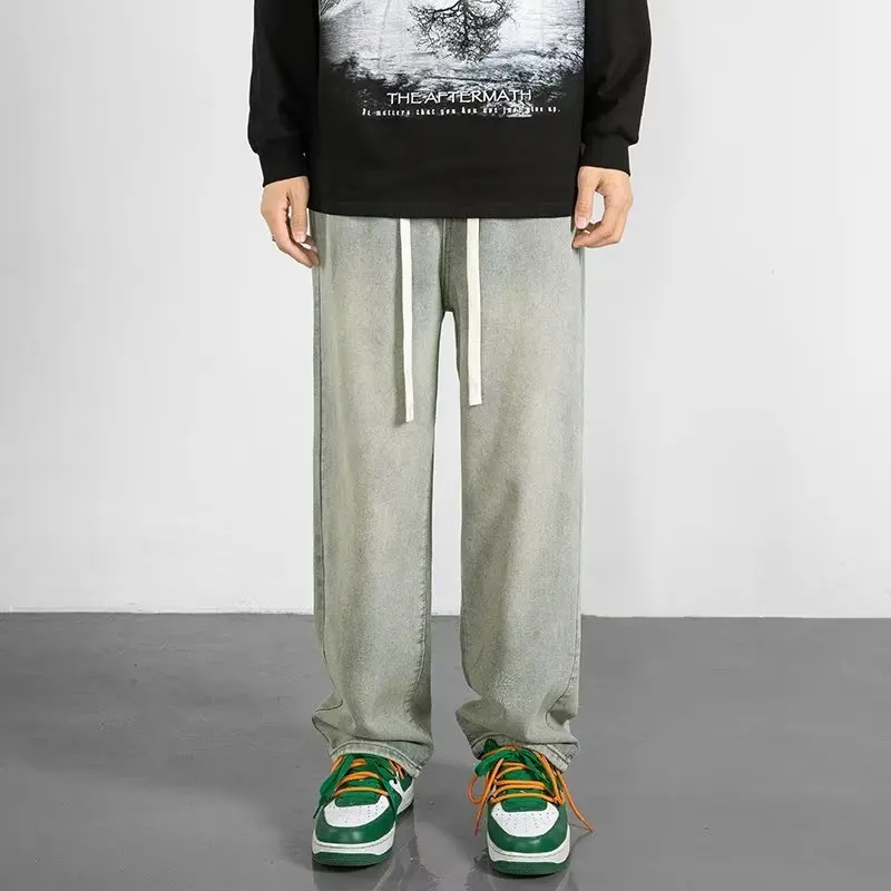 

Весна-Осень, большой размер 300, мужские свободные прямые эластичные джинсы, простые повседневные длинные джинсы, молодежные модные износостойкие