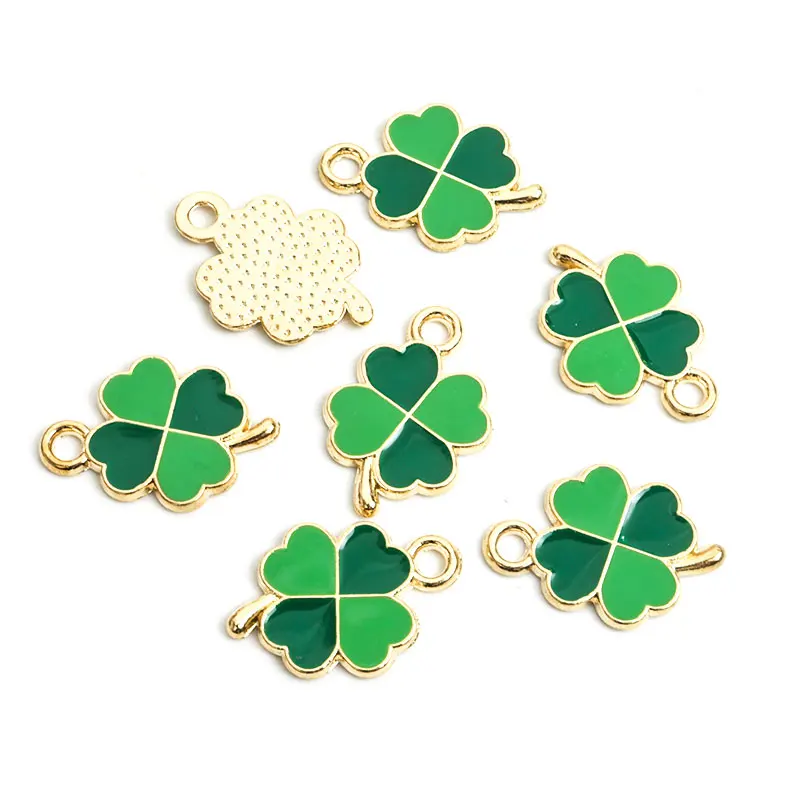 10pcs Enamel Four Leaf Clover Charms Gold Color Pendant DIY Making Handmade Finding Earring Necklace Bracelet Jewelry Accessorie