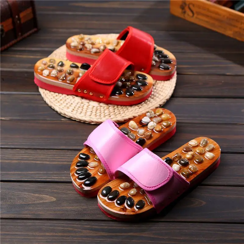 Pantoufles de massage des pieds d'acupression avec pierres de galets, soulagement de la douleur et Circulation améliorée, sandales respirantes unisexes pour hommes et femmes