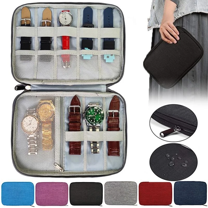 Smart Watch Band Organizer,Nylon Waterproof Watch Bands Storage Bag,Portable Electronics Travel Watch Straps Carrying Case Pouch