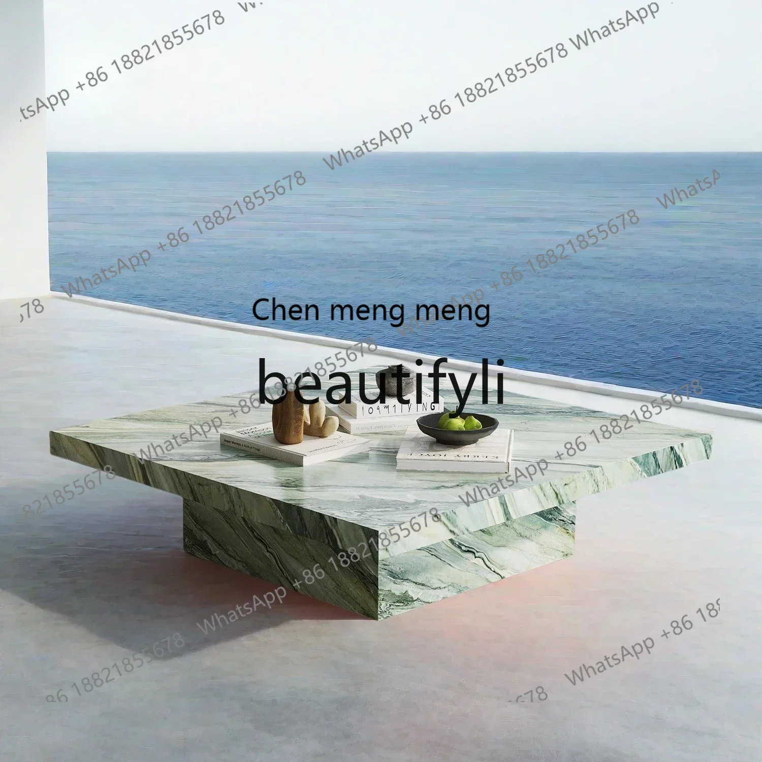 SS S7486 Medieval style retro red travertine coffee table marble rock slab  square tea table living room tea side table advanced