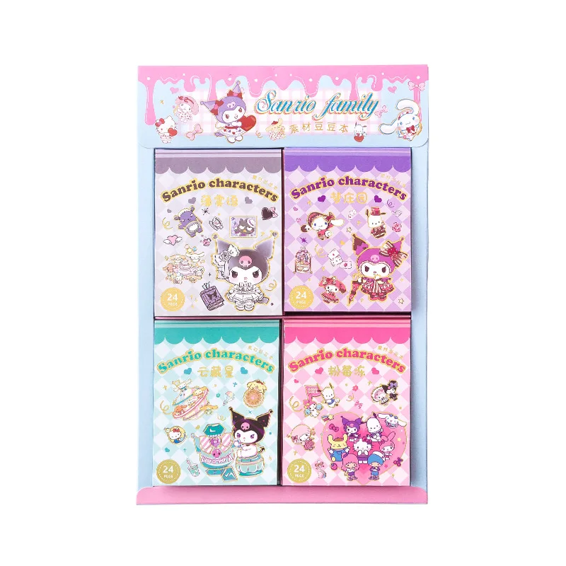 24Sheets Sanrio Stickers Book Hello Kitty Cinnamoroll Kuromi Kids Mini Sticker Decorative Hand Account Laptop Stationery Decals