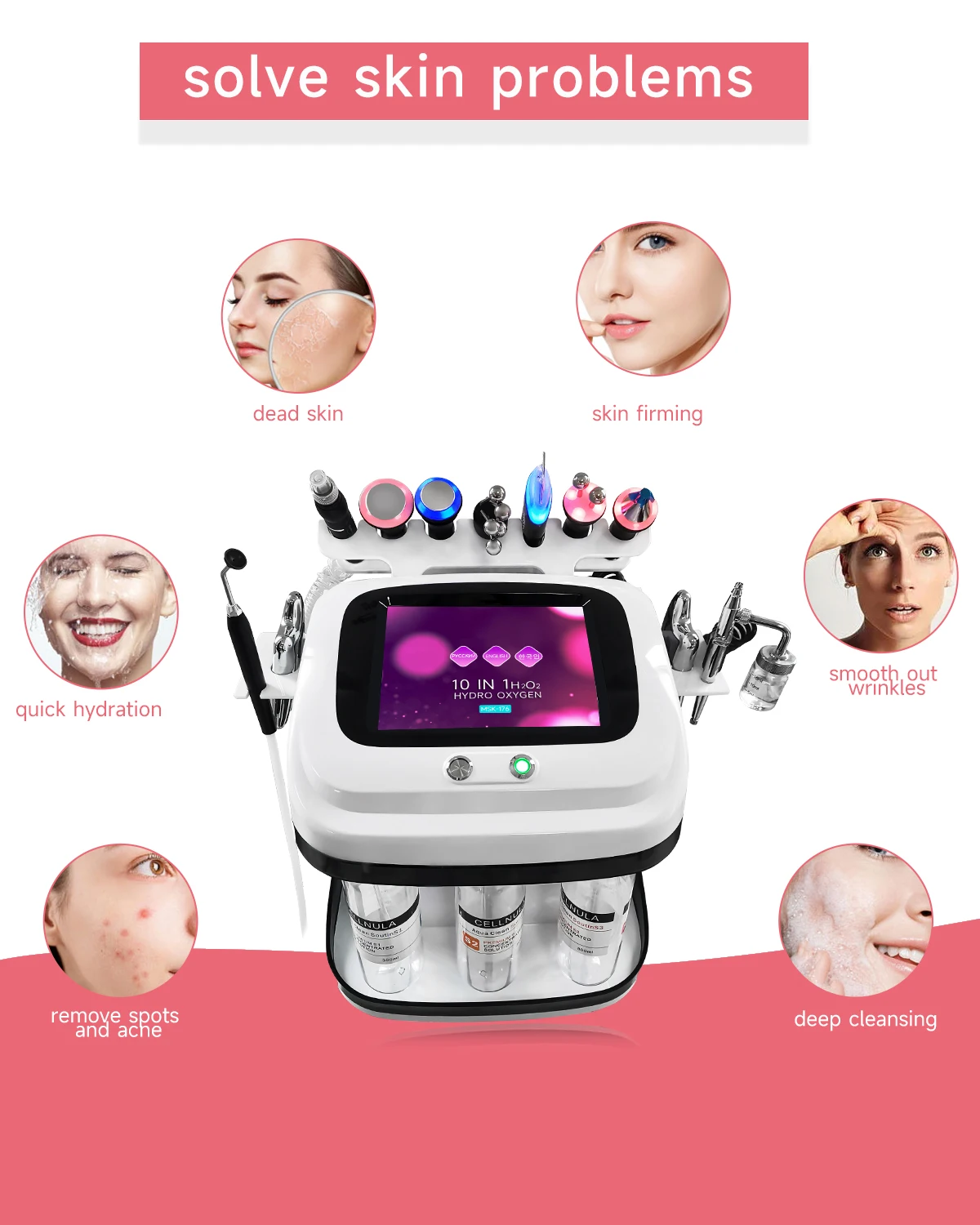 New Arrival 10 In 1 H2O2 Aqua Peeling Lift Skin Bubble Moisturizer Oxygen Facial Machine Skin Care Cleansing Face Device