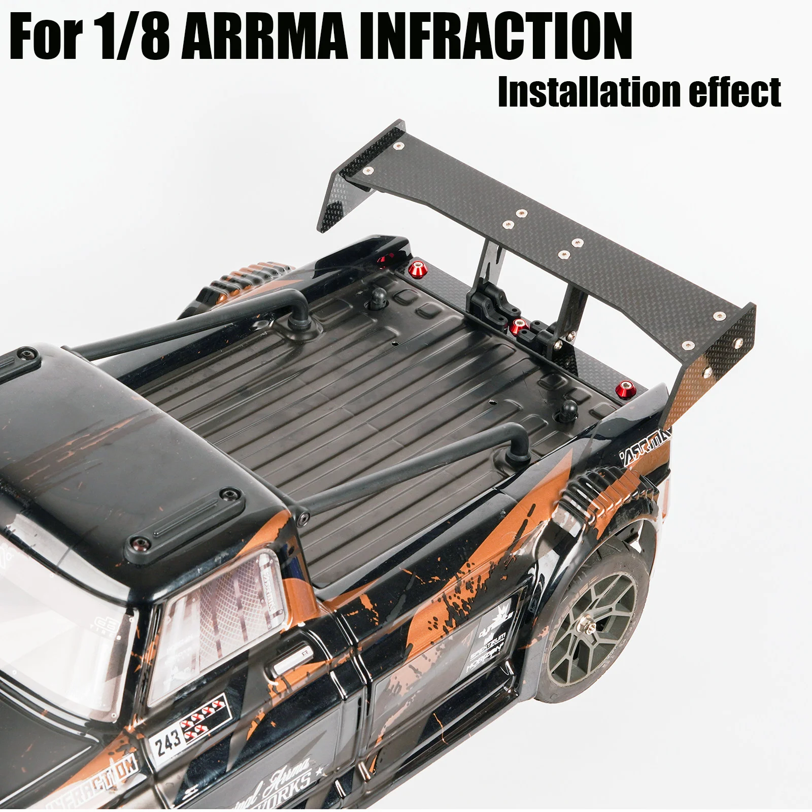 

1pcs Carbon Fiber Tail Wing Front Shovel Medium Support for 1/8 ARRMA INFRACTION Model Car RC Truck RC Car