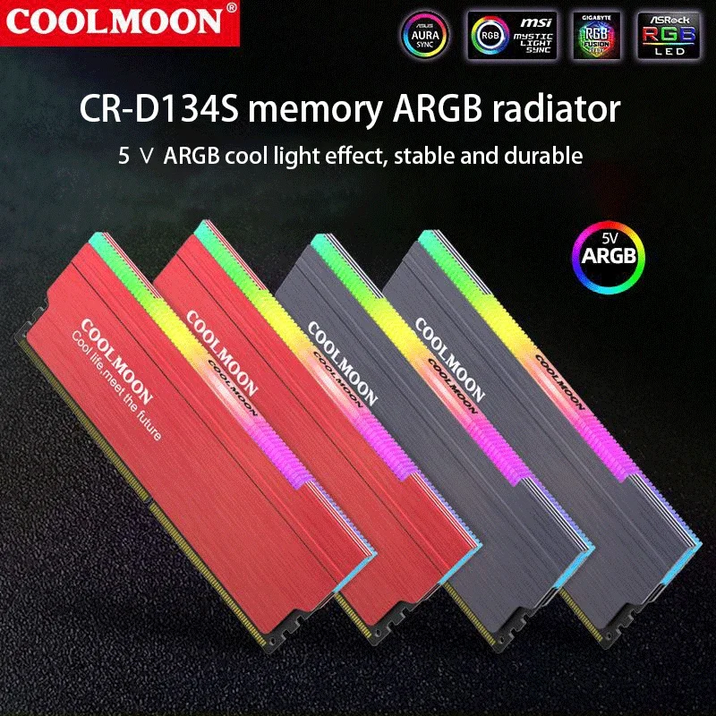 Coolmoon RAM Heatsink ARGB, DDR 4 Memory Radiator RGB, 5V 3Pin M/B SYNC, CM-RA1