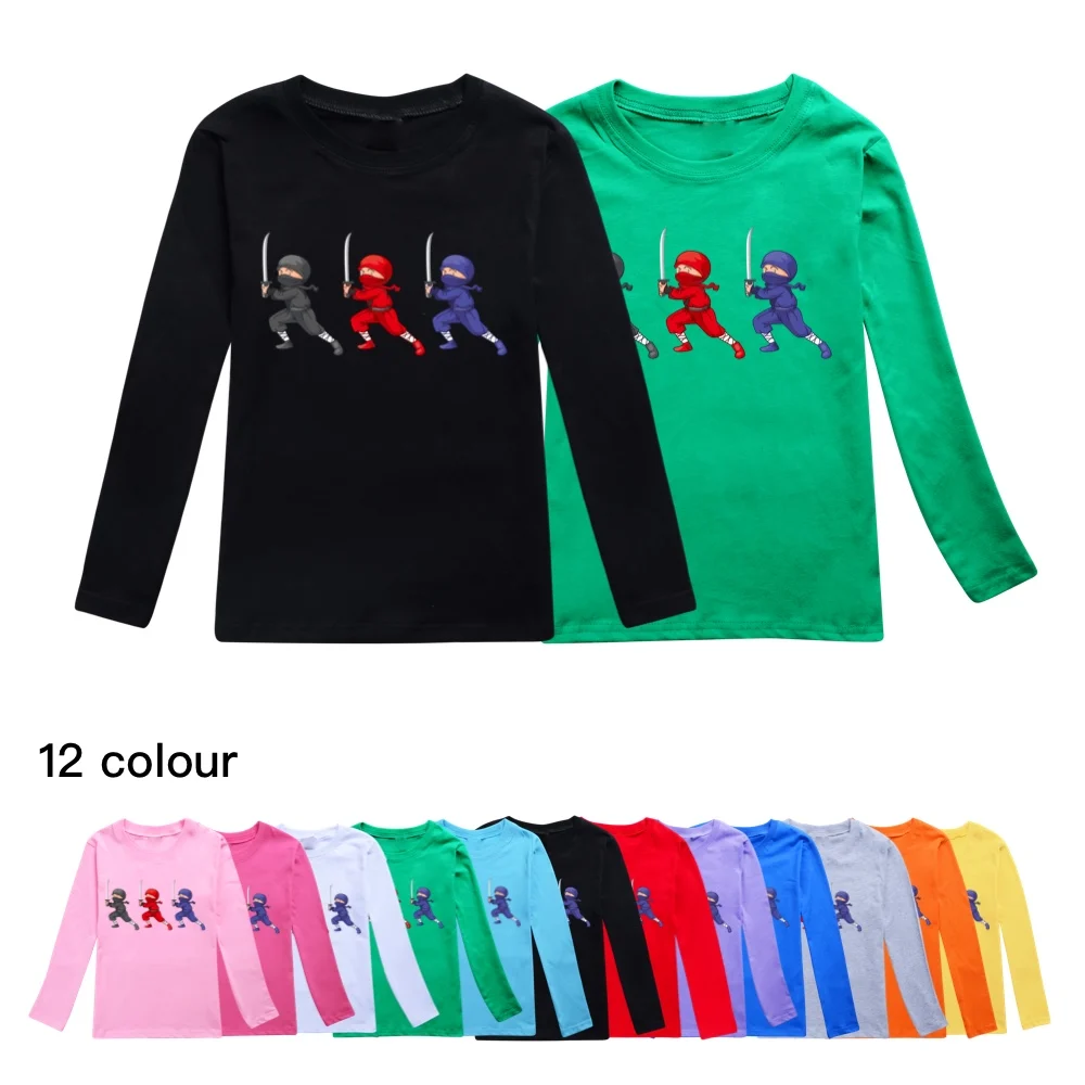 Jogo Ninja KIDZ Impresso Camiseta de Algodão, Manga Comprida Tees, Desenhos Animados Roupas Infantis, Tops para Crianças, Moda Bebé Meninos, Outono, 2022