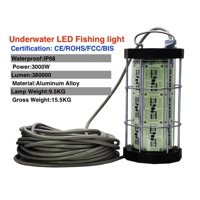 110v/220v 3000w Waterproof IP68 Aluminum Alloy Multi-Color Underwater LED Fishing Light for America Canada
