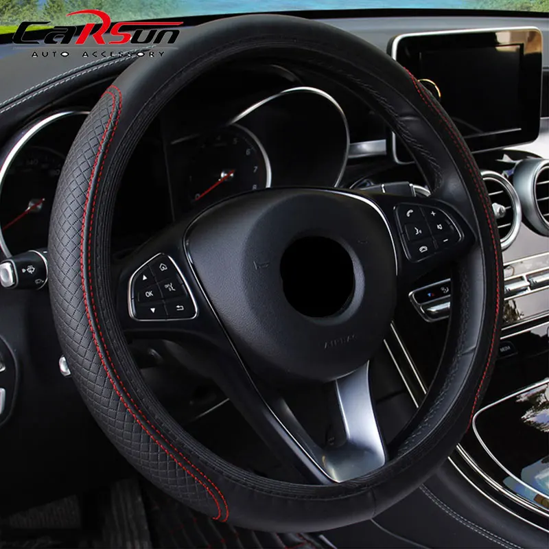 car Black Artificial Leather Car Steering Wheel Cover for Porsche 911 918/Cayenne/Macan/Macan S/Panamera/Cayman/Carrera/Boxster