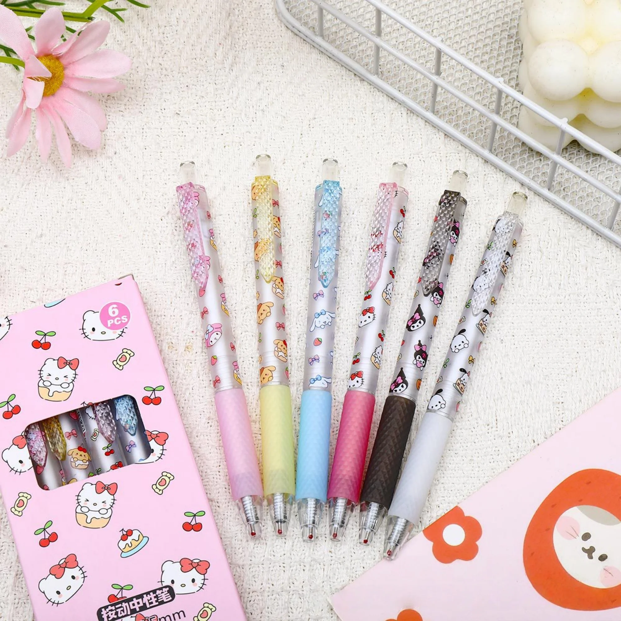 

6pcs Cartoon Hello Kitty Latest Series Gel Pen Cute Quick Dry Black 0.5mm Ballpoint Pen Student Stationery Supplies Office