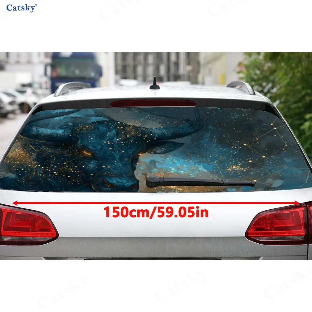 Star Chart Divine Bull PVC Perforated Car Vinyl Wraps, Durable Car Windshield Sticker, Waterproof Car Window Decal