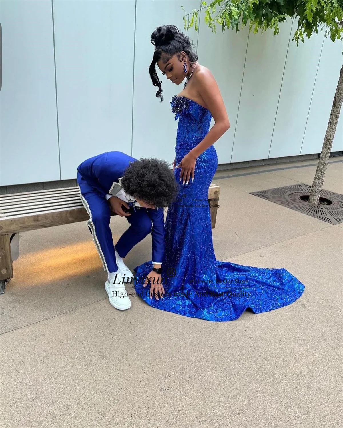 فستان حفلة موسيقية من الدانتيل مزين بالترتر اللامع مخصص حورية البحر طويل لحفلات الزفاف فستان طويل أفريقي Aso Ebi بكريستال رداء السهرة #2