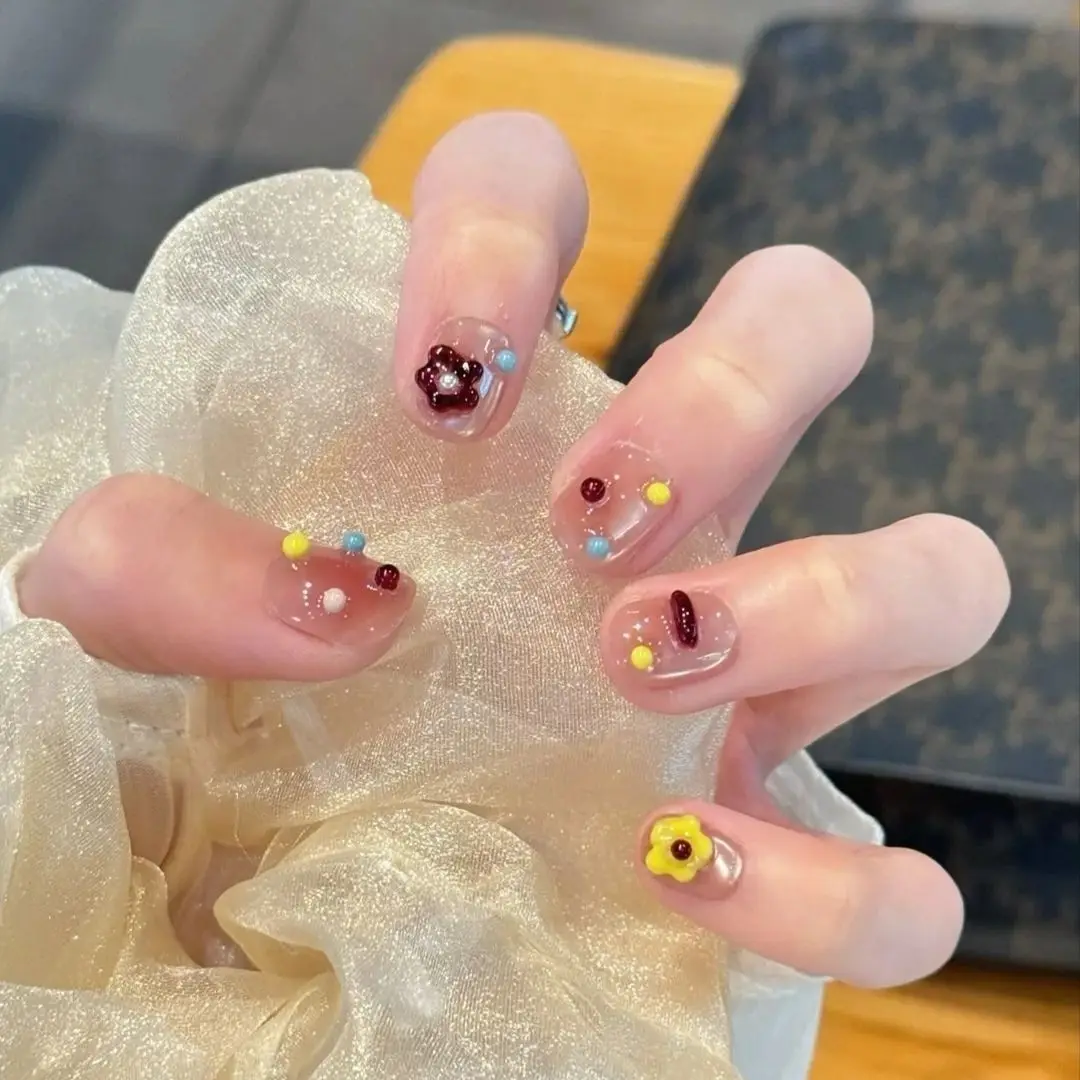 

10pcs Little Blossom Cat Eye Fake nails Half handmade Nail tips Press on nails Soft gel False nails