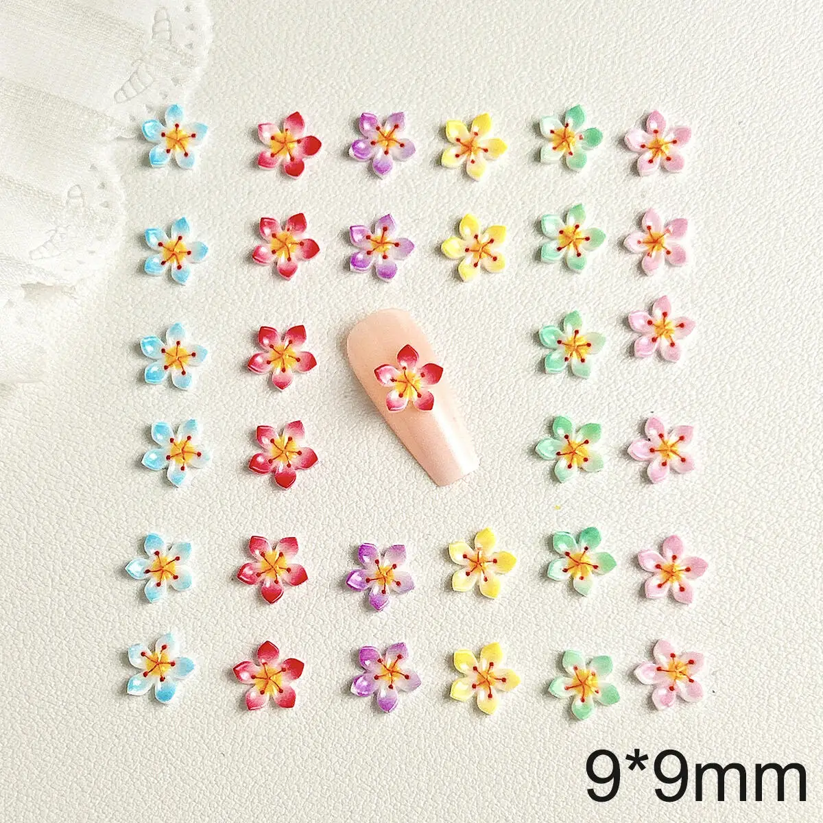 20PCS Gradient Colored Resin Flowers Series Nail Art Charms Creative Translucent Cherry Peach Floral Nail Decoration Nail Parts