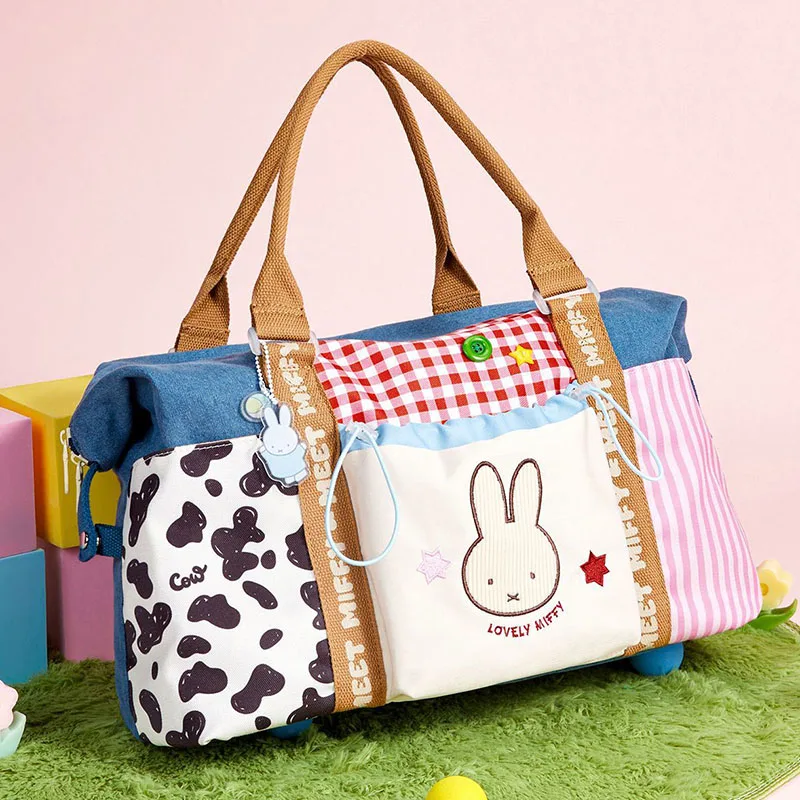 

Cute Miffy Travel Bag Large Capacity Kawaii Cartoon Handbag Multi Pockets Portable Gym Sports Business Luggage Storage Tote Gift