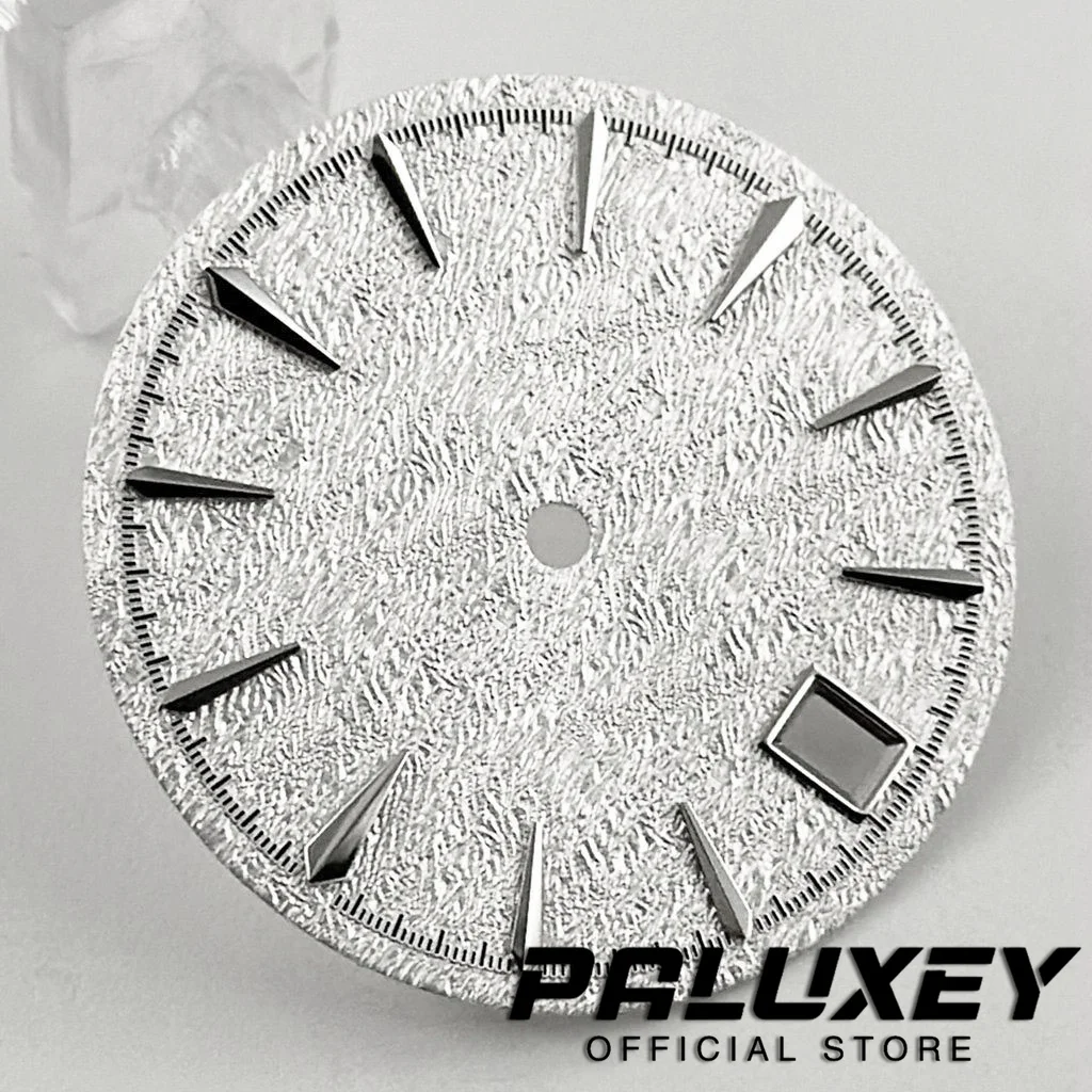 실버 골드 로즈 시계 다이얼, 수직 광택 텍스처 표면, 날짜 기계식 시계 페이스, NH35/NH36 무브먼트용, NH35 29mm