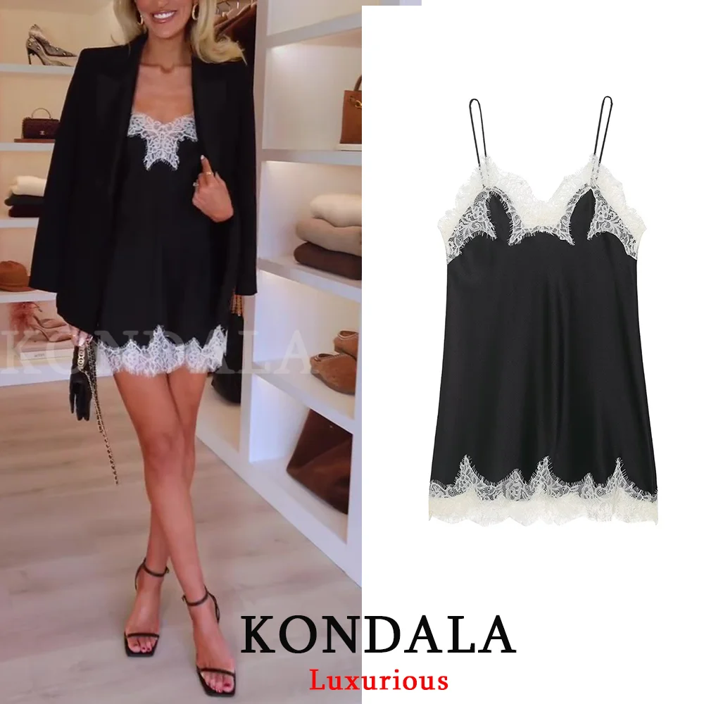 KONDALA Urlaub Sexy Chic Frauen Cami Lange Top Patchwork Spitze Backless Ärmelloses Kurzes Top Mode 2026 Frühling Sommer Party Tops