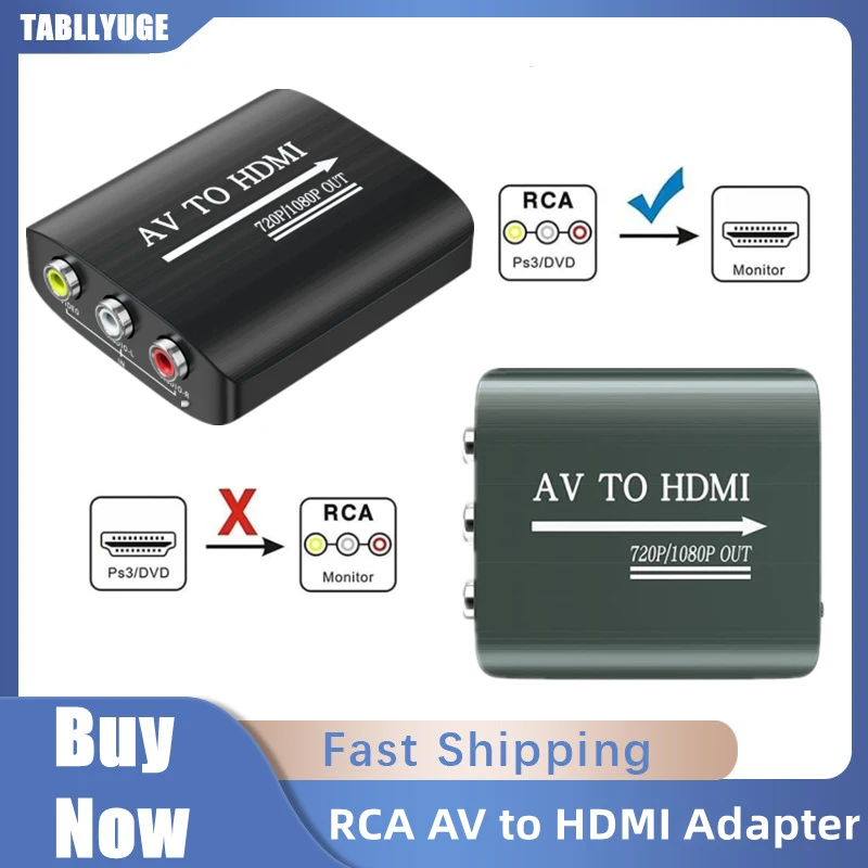 

1080P RCA CVSB L/R Video to HDMI-compatible AV Scaler Adapter HD Video Converter Box HDMI2AV Audio Video Cable Support NTSC PAL