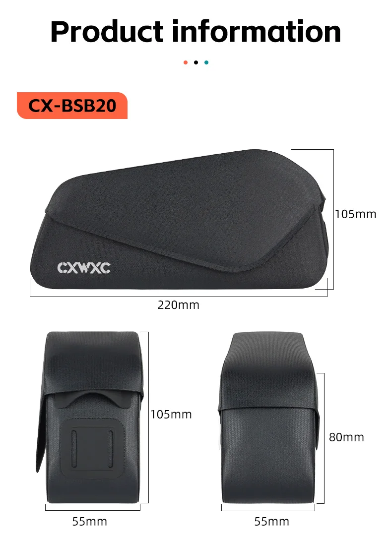 CXWXC Fahrrad-Tasche mit magnetischem Deckel, Oberrohrtasche mit Schrauben montiert und Riemen, Zwei-Wege-Installation, MTB, Rennrad, wasserdichte Frontrahmentasche – Detail 3