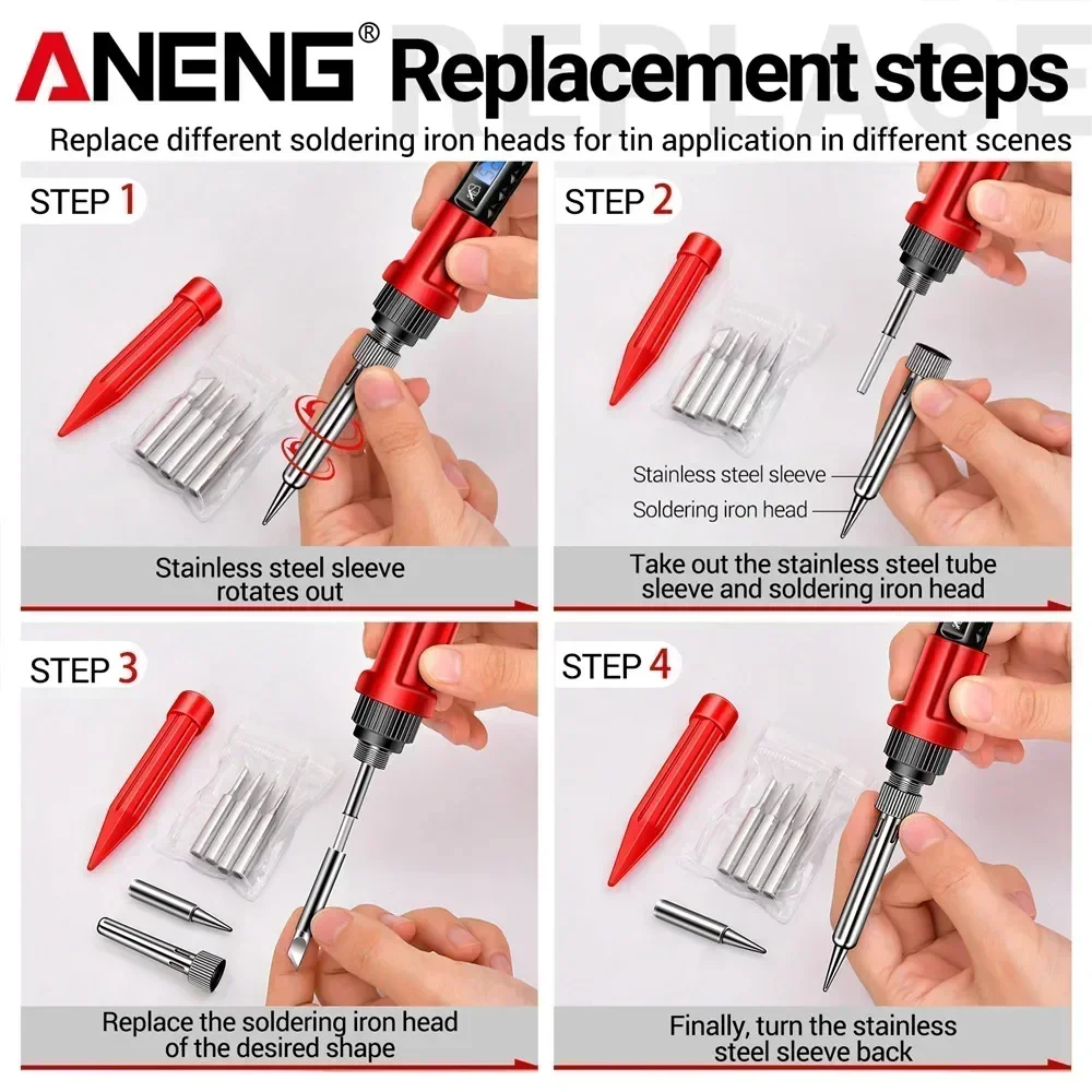 ANENG SL106 Black/Red/Blue Welding Equipment US/EU 16/17 Kit Electric Soldering Iron 60W Portable 3 Button Keys Tips Repair Tool