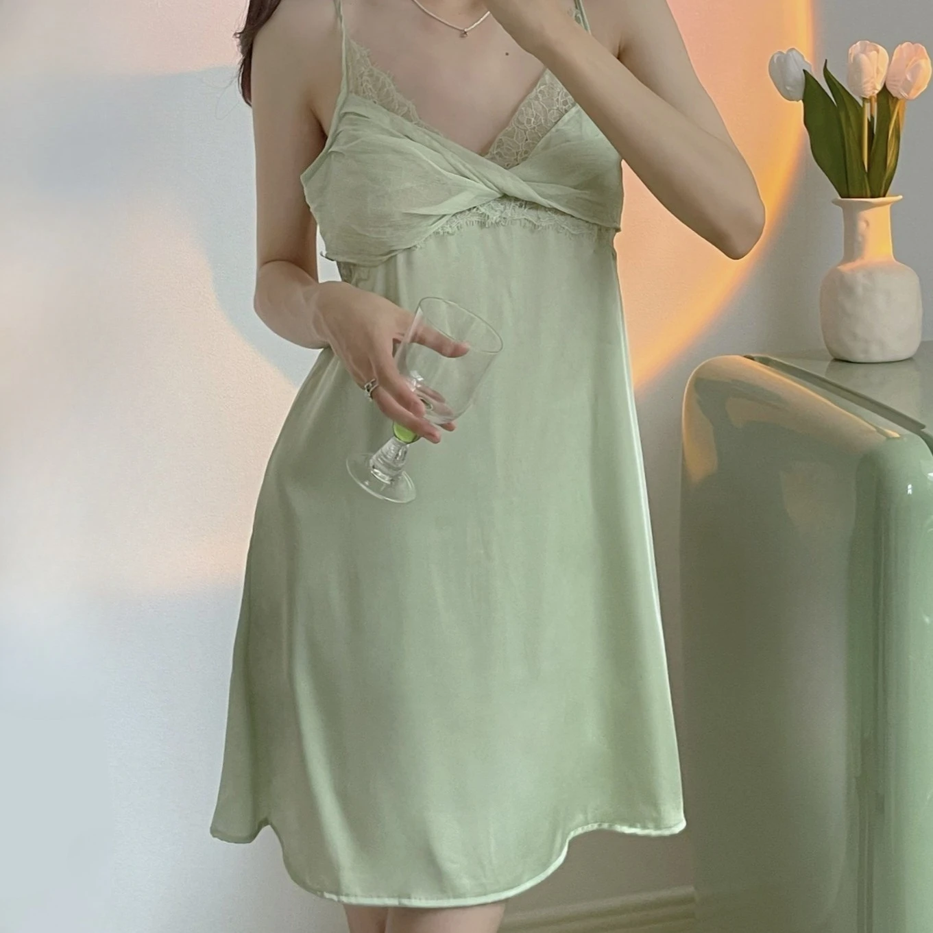 

Sexy Nightdress Chemise Sleepwear Nighty Dress Women Satin Home Sleepdress Dressing Gown Lace Nightgown Lingerie Sleepwear