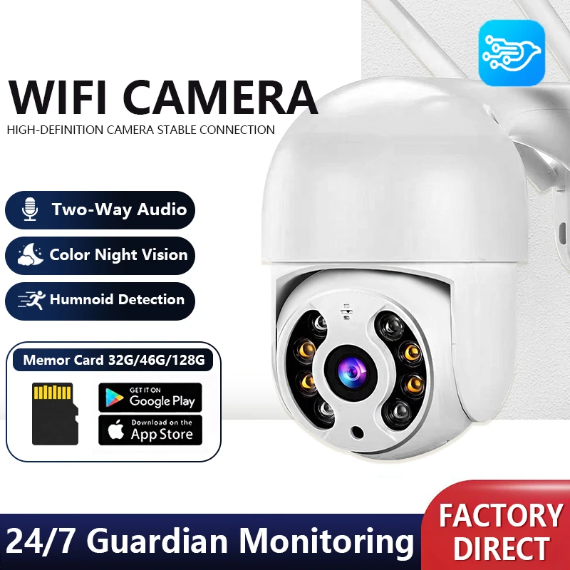 Wall Mount WiFi Security Camera Color Night Vision Wireless Outdoor Indoor Motion Detection Visual Alarm Home Office Surveillanc
