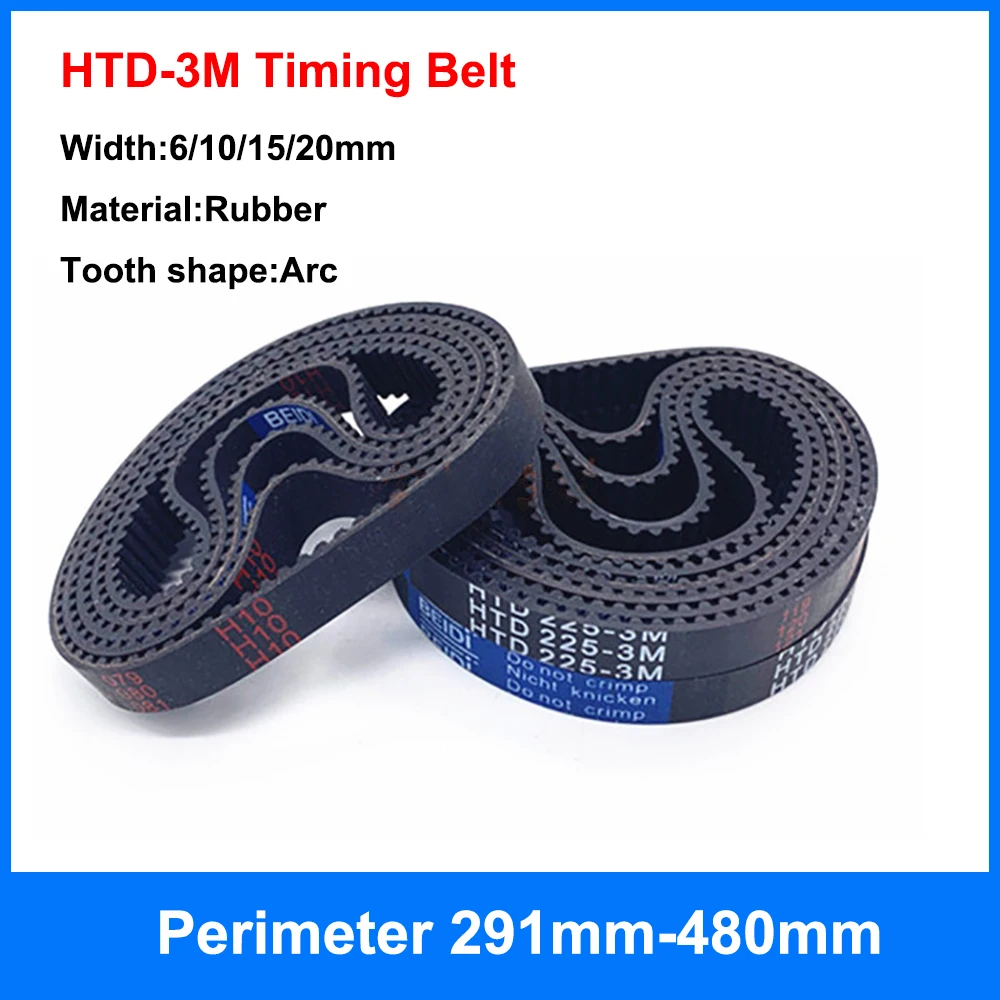 

1PCS HTD-3M Timing Belt Width 6/10/15/20mm Black Rubber Arc Closed Loop Synchronous Belt Pitch 3mm Perimeter 291mm-480mm