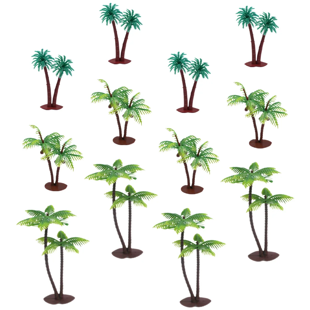 12 Pcs Dollhouse Toys Fake Trees Miniature Plants Faux Lifelike Palm Model Diorama Accessories Models