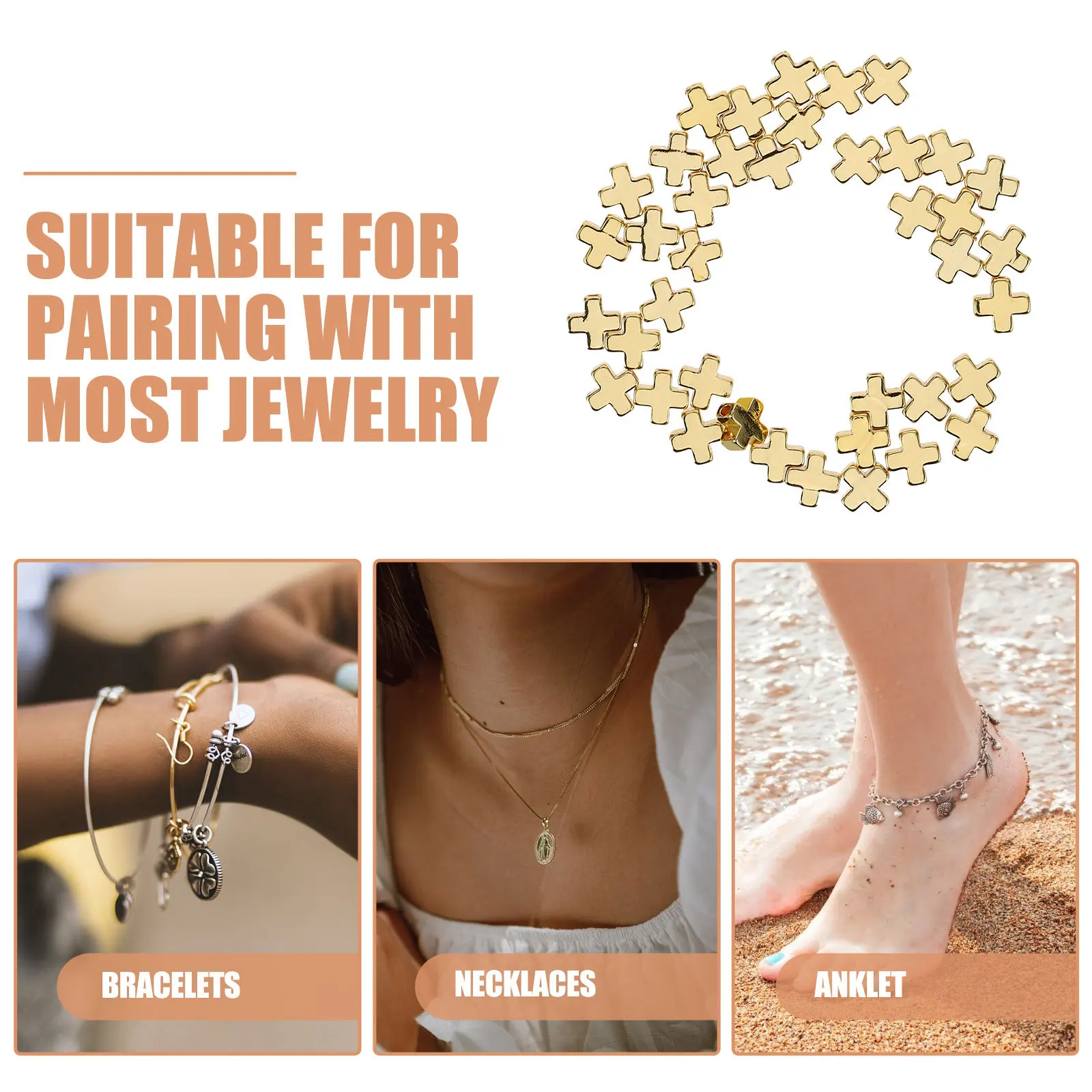 40 Pcs 18k Jewelry Loose Beads for Bulk Making Necklace Charms White Gold Plated