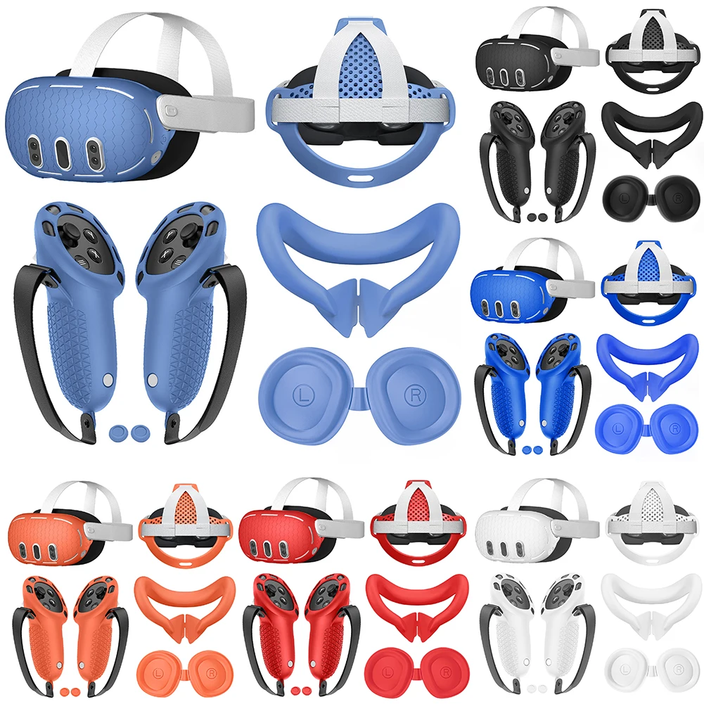 

Набор из 6 защитных чехлов для VR-гарнитуры: чехол для корпуса, накладки на контроллеры, защита для лица, накладки на джойстики для Meta Quest 3 и Oculus Quest 3