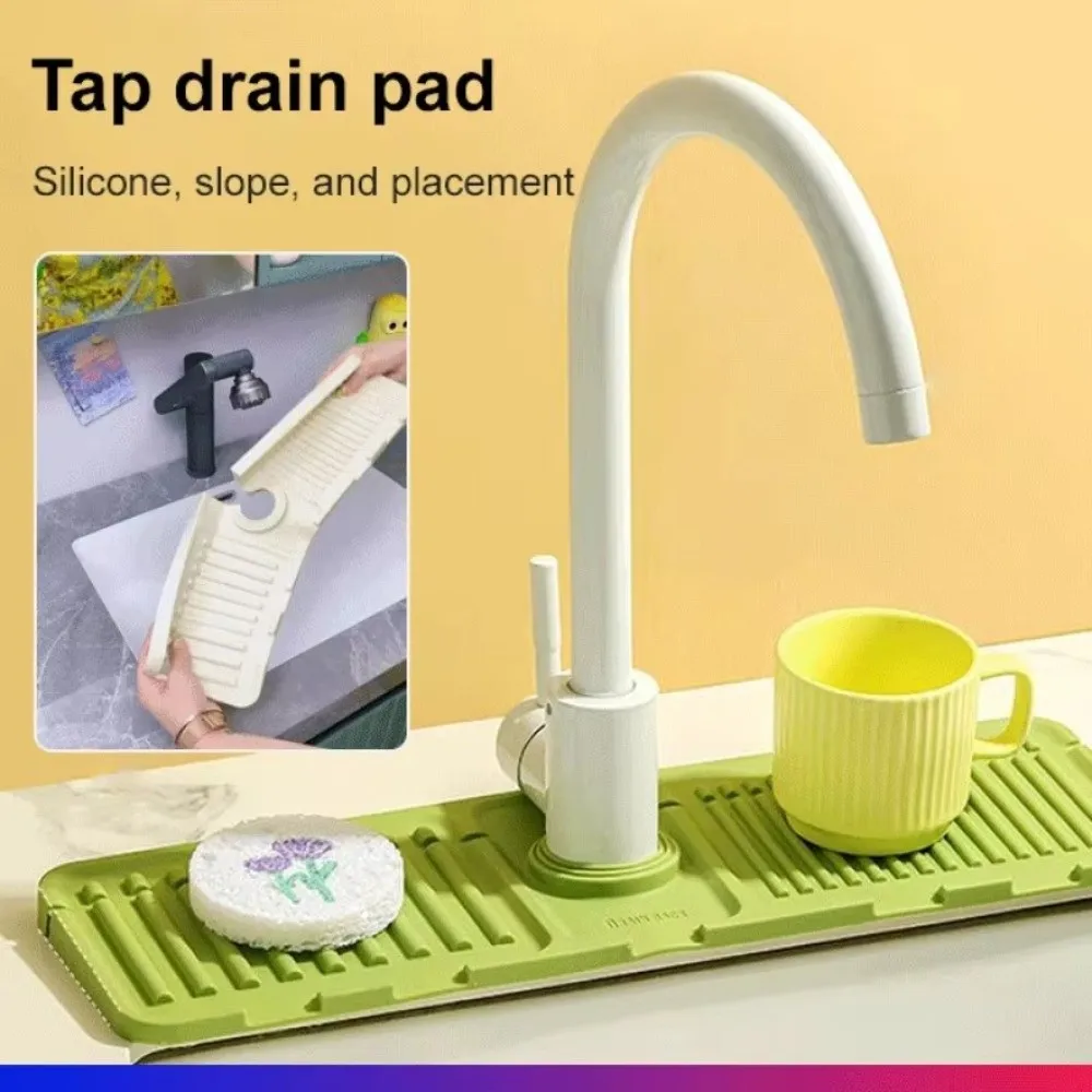 New 38*12cm Faucet Draining Mat Silicone Raised Edge Kitchen Sink Splash Guard Waterproof Non Slip Bathroom Draining Pad view 2