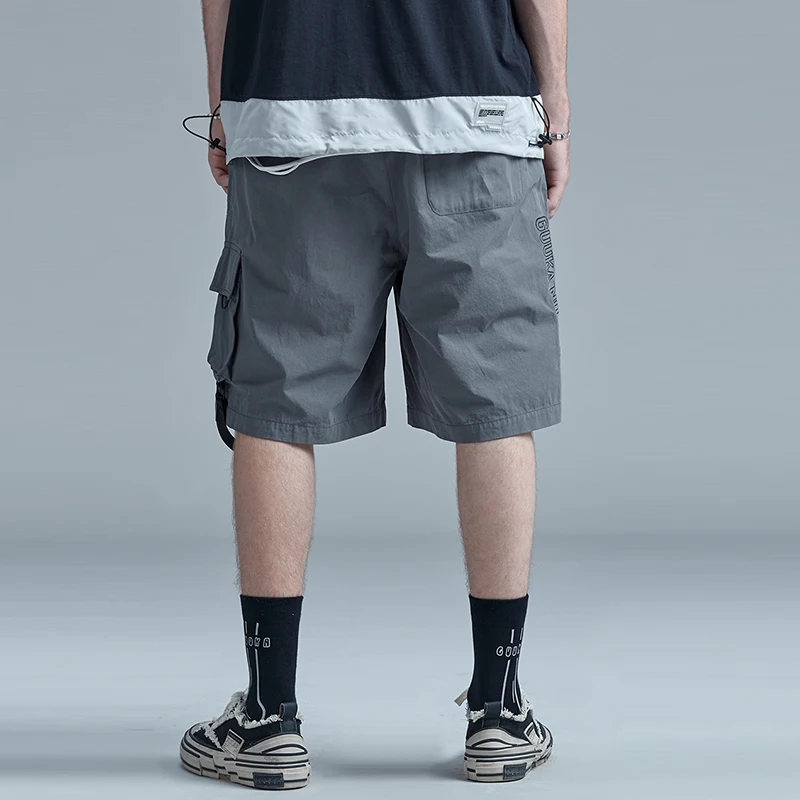

Guuka Trendy Brand Youth Workwear orts Men Summer Teenage Hip Hop ey Embroidery Sports Five-Quarter Loose Fit Casual Pants