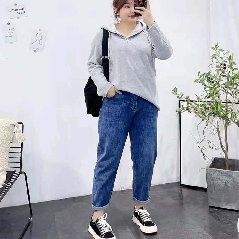 

Blue Jeans for Women High Waist Black Harem 2024 New Casual Streetwear Denim Pants Baggy Z3